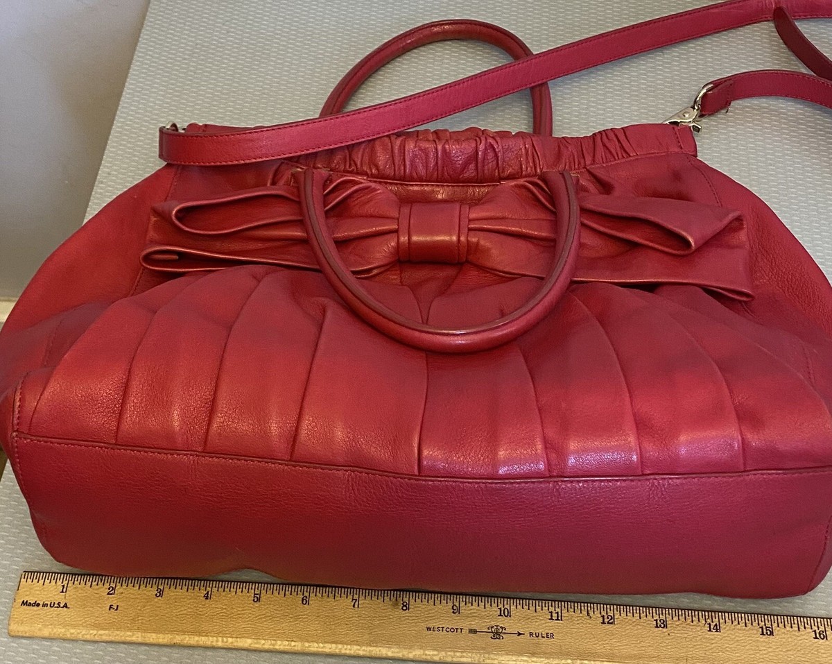 Valentino Red Leather Large Pleated Hobo Bow Front Bag