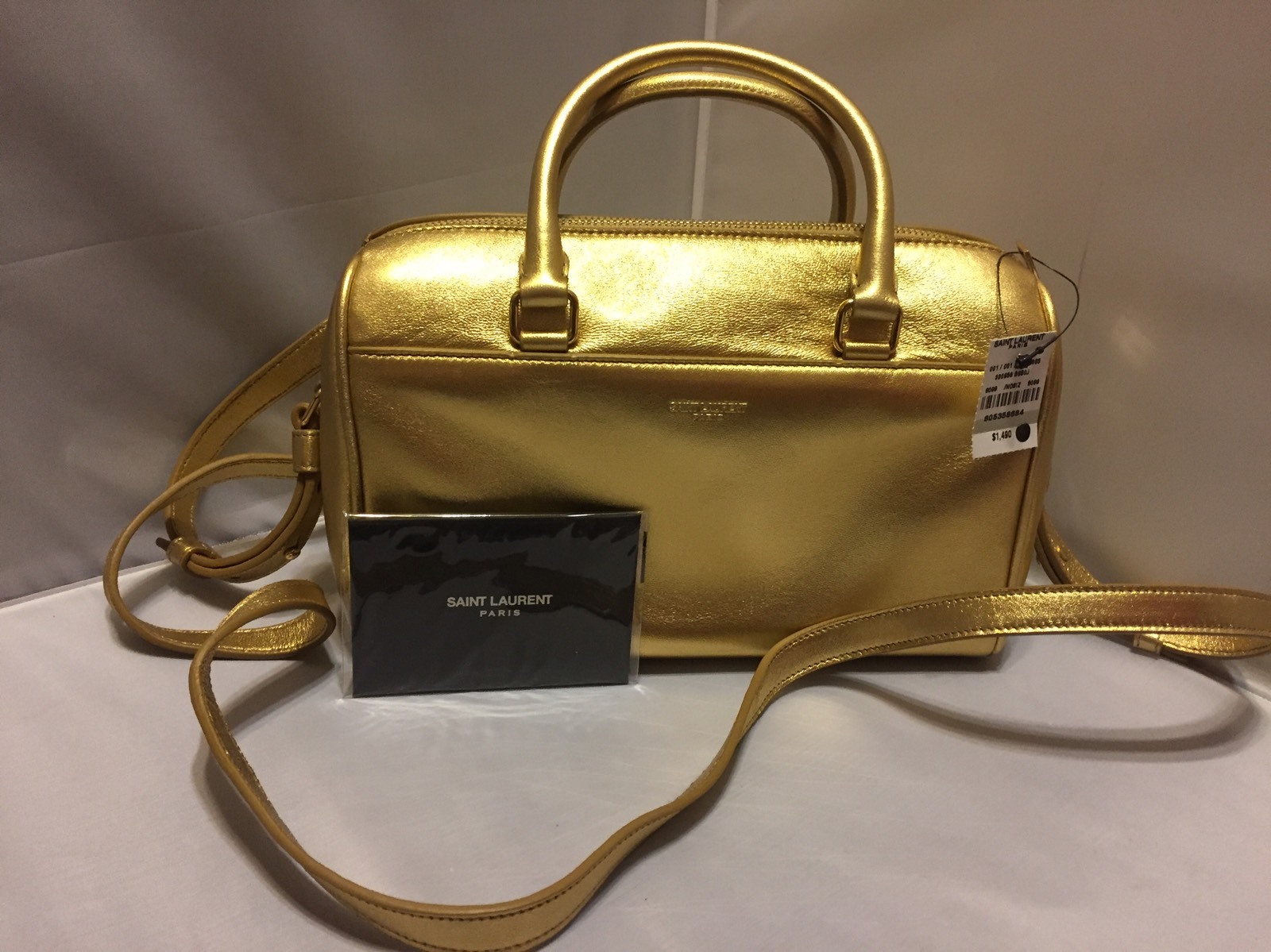 Nuovo con etichette! Mini borsone a tracolla oro metallizzato Saint Laurent YSL in pelle