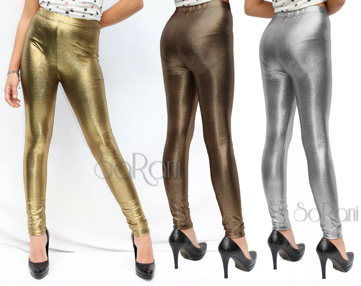 Leggings Effect - Leather Shiny Trousers Laminated Metal Gold