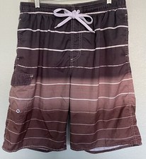 Men  s Ynimioaox Board Shorts Swim Trunks Beach Brown Stripes Pockets SIZE 36