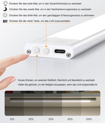 LED Unterbauleuchte 3in1 Dimmbar Mit Bewegungsmelder USB AKKU Küche Schranklampe - Bild 5 von 22