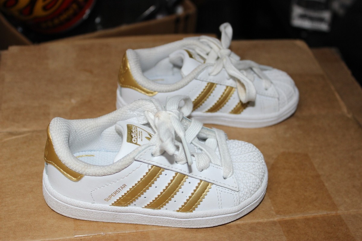 little  Adidas Superstar Toddler Shoes White-Metallic Gold Size 6K | eBay