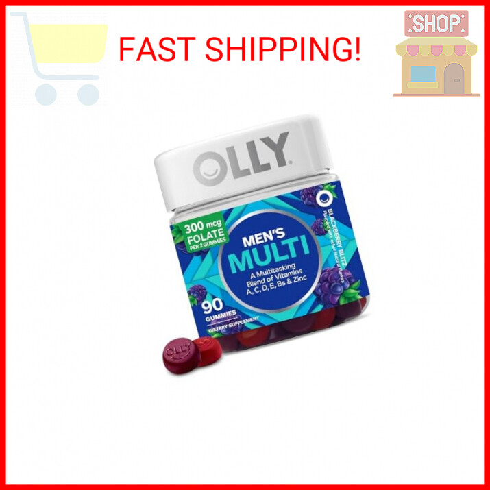 OLLY Men's Multivitamin Gummy, Vitamins A, C, D, E, B, Zinc, Blackberry Flavor,