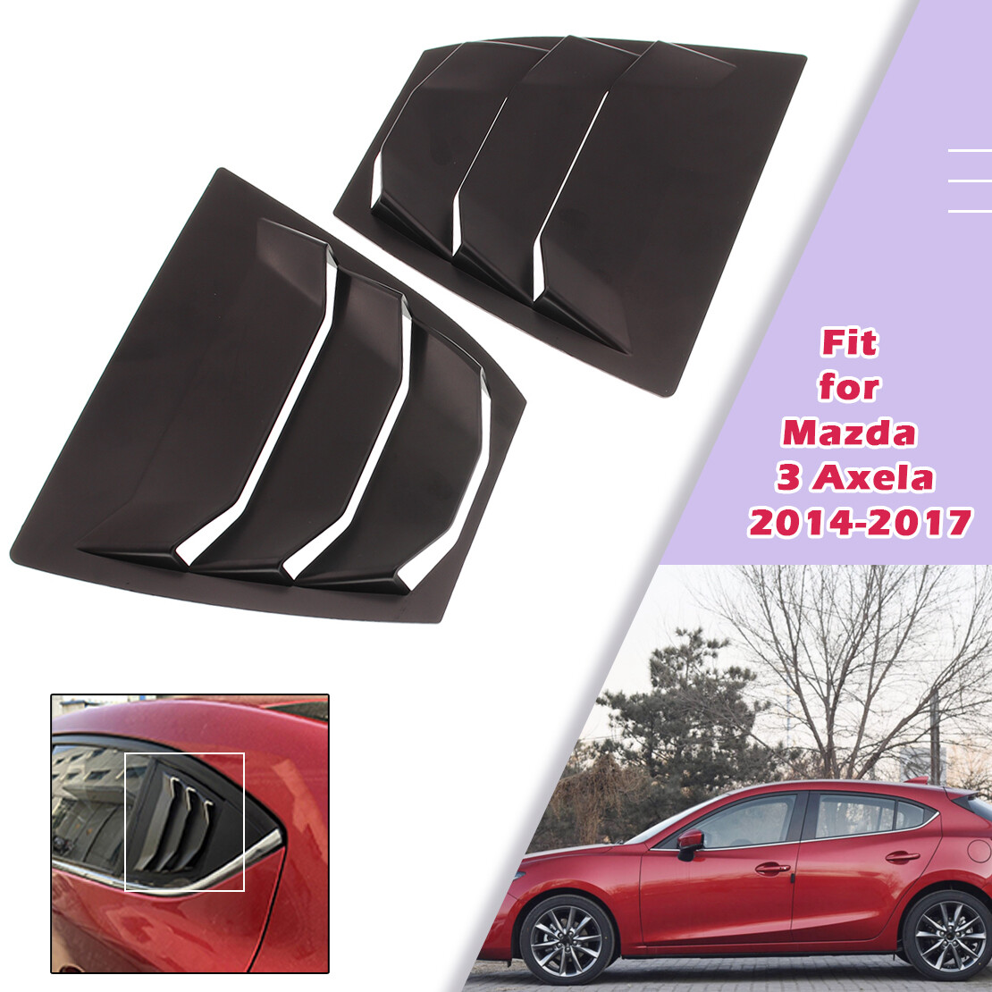 Rear Window Side Louvers Vent Panel Trim Fit For Mazda 3 Axela