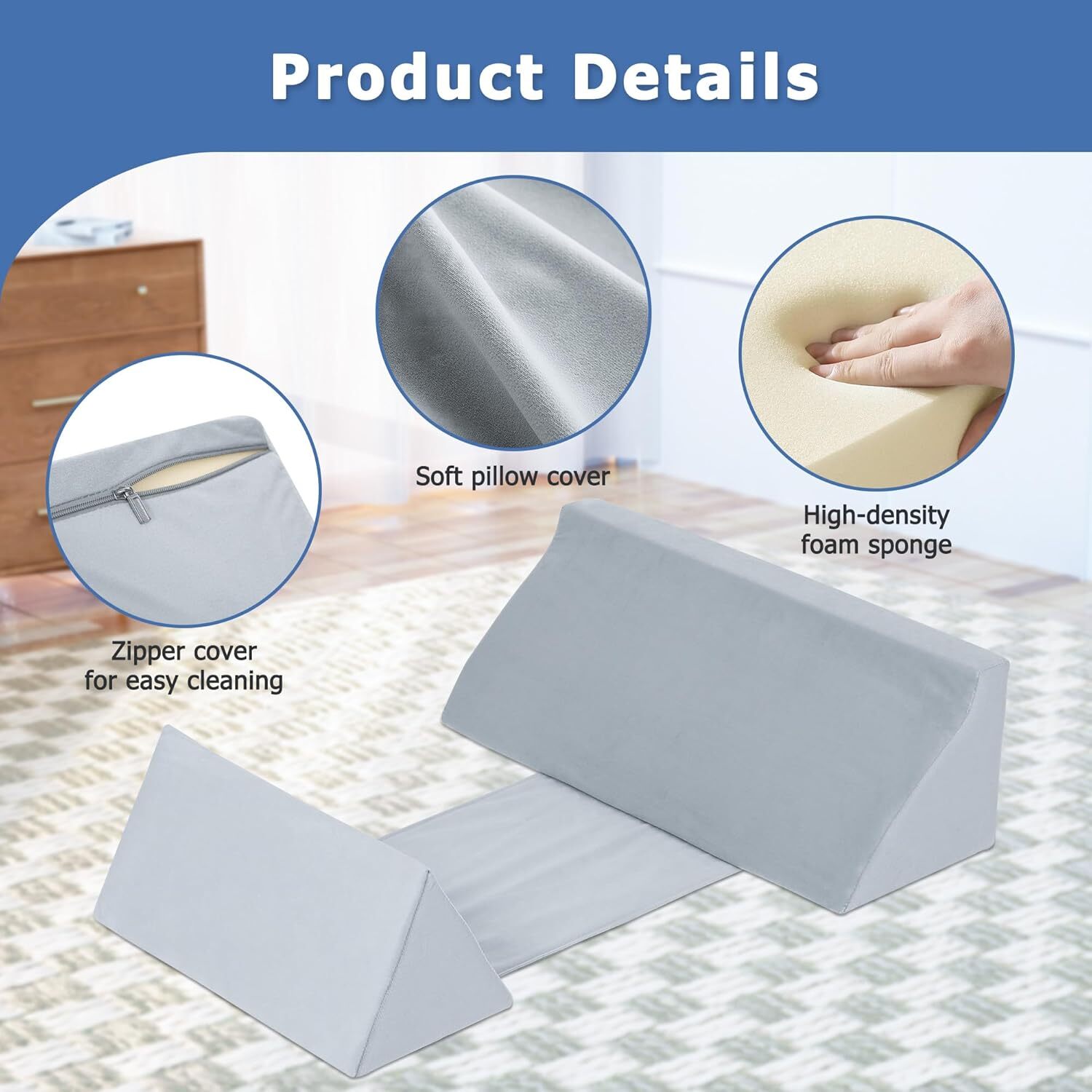 Wedge Pillow for Side Sleeping, Back Pillow for Side Sleeper, Bed Wedges & Bo...