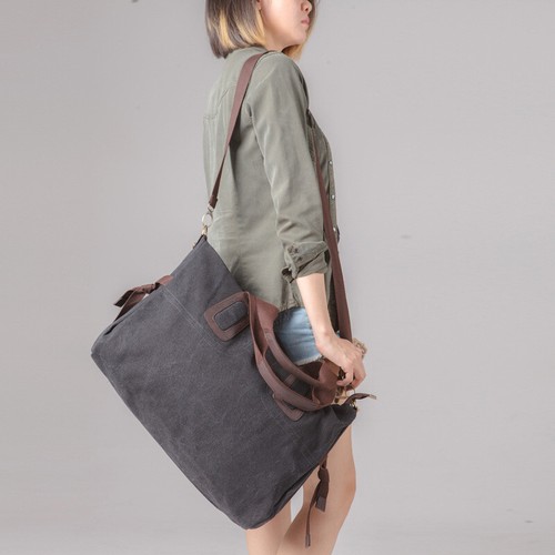 Damen Canvas Kuriertasche Schulter Reisen Einkaufen Freizeit Handtasche große große Tasche - Bild 23 von 24