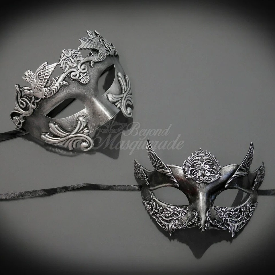Couple's Masquerade Masks |Roman Masquerade Masks Chrome/Silver - Image 2 of 4