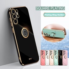 For Samsung A05 A14 A15 A25 A54 A55 Shockproof Plating Ring Stand TPU Case Cover