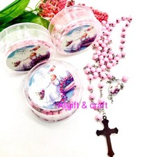 12-Baptism Favors Rosaries Cross Scented Pink Party Recuerdos de Bautizo Rosario