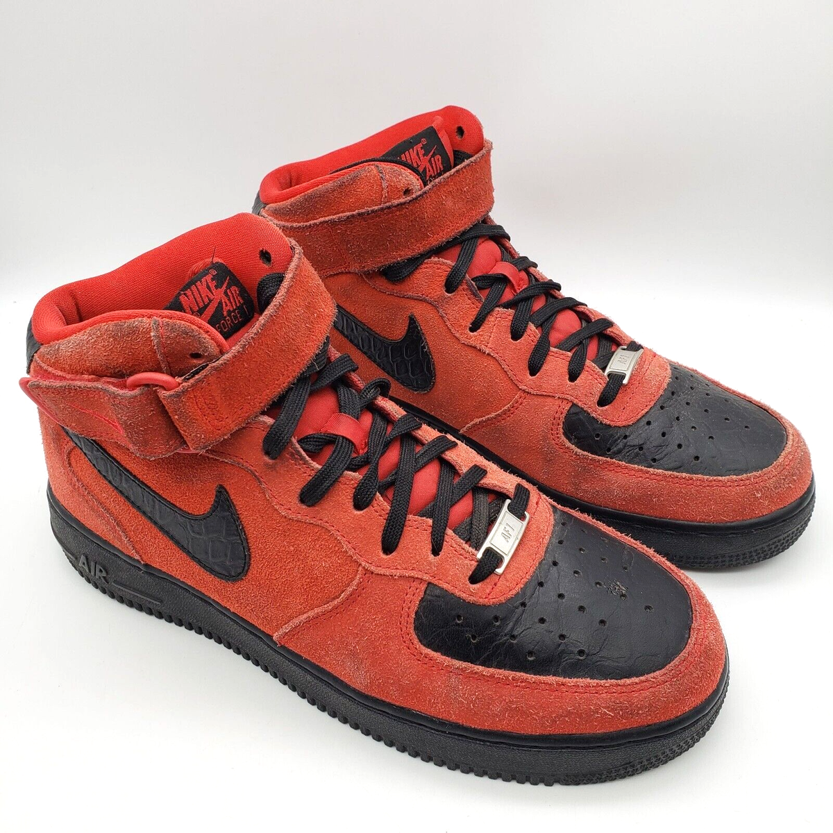 Size 9.5 - Nike Air Force 1 '07 Mid University Red Black for sale