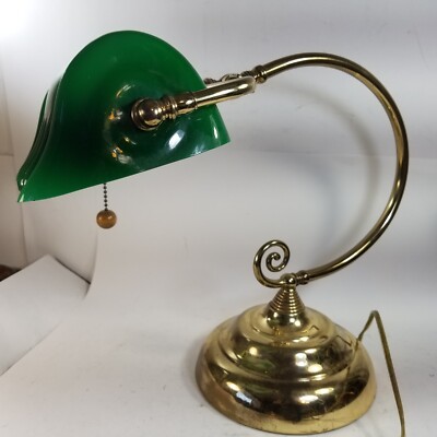 Vintage Library Bankers Lamp Student Dark Emerald Green Glass
