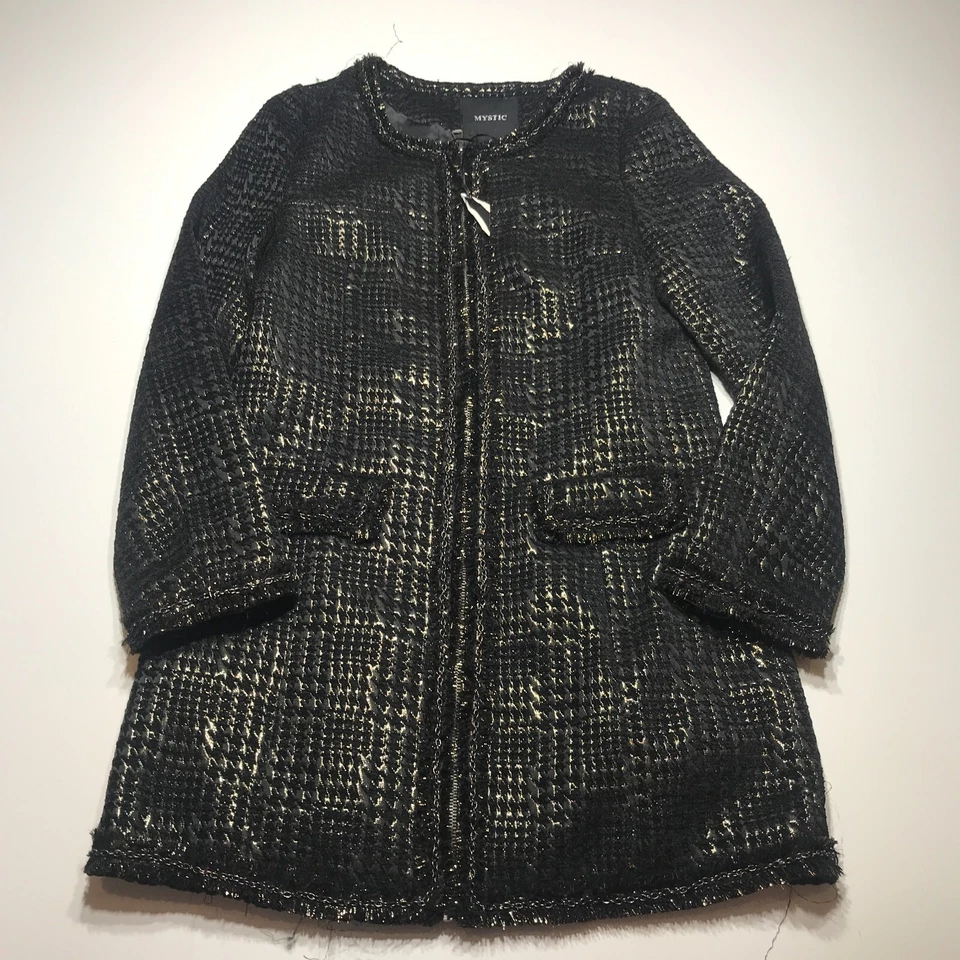 Chaqueta Mystic Mujer Talla 40 Tejida Negra y Dorada Cremallera Frontal Tejida Longitud Media Forrada Foto 2 de 4