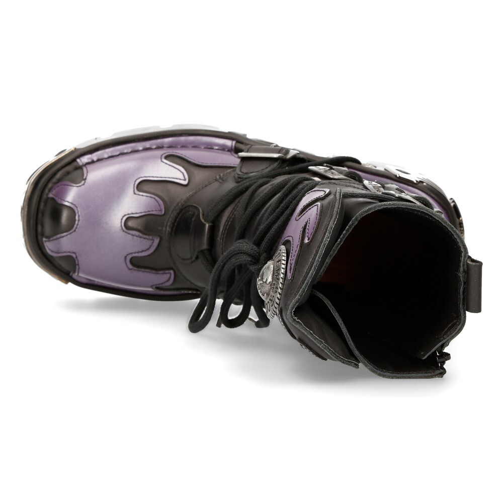 NEW ROCK M-591-S5 PURPLE FLAME PUNK BOOTS Black Leather Gothic