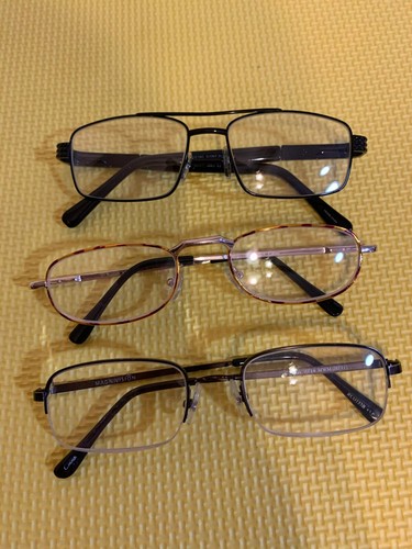 Lot of 3 Eyeglass Frames: Magnivision, Enhance Shiny Black and other