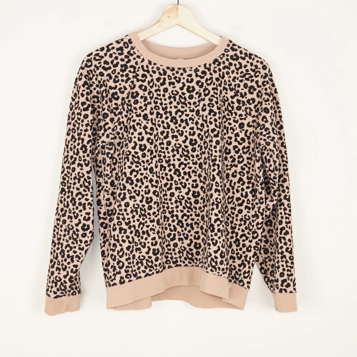 Whistles Flocked Cheetah Print Brown Crewneck Sweatshirt Womens Sz