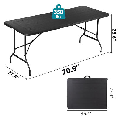 6ft Folding Table with Handle & Safety Locks - Black Picnic & Camping Table