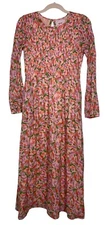 Banjanan M Medium Chloe Dress Mini Bloom Rose Cotton Voile Long Sleeve Midi