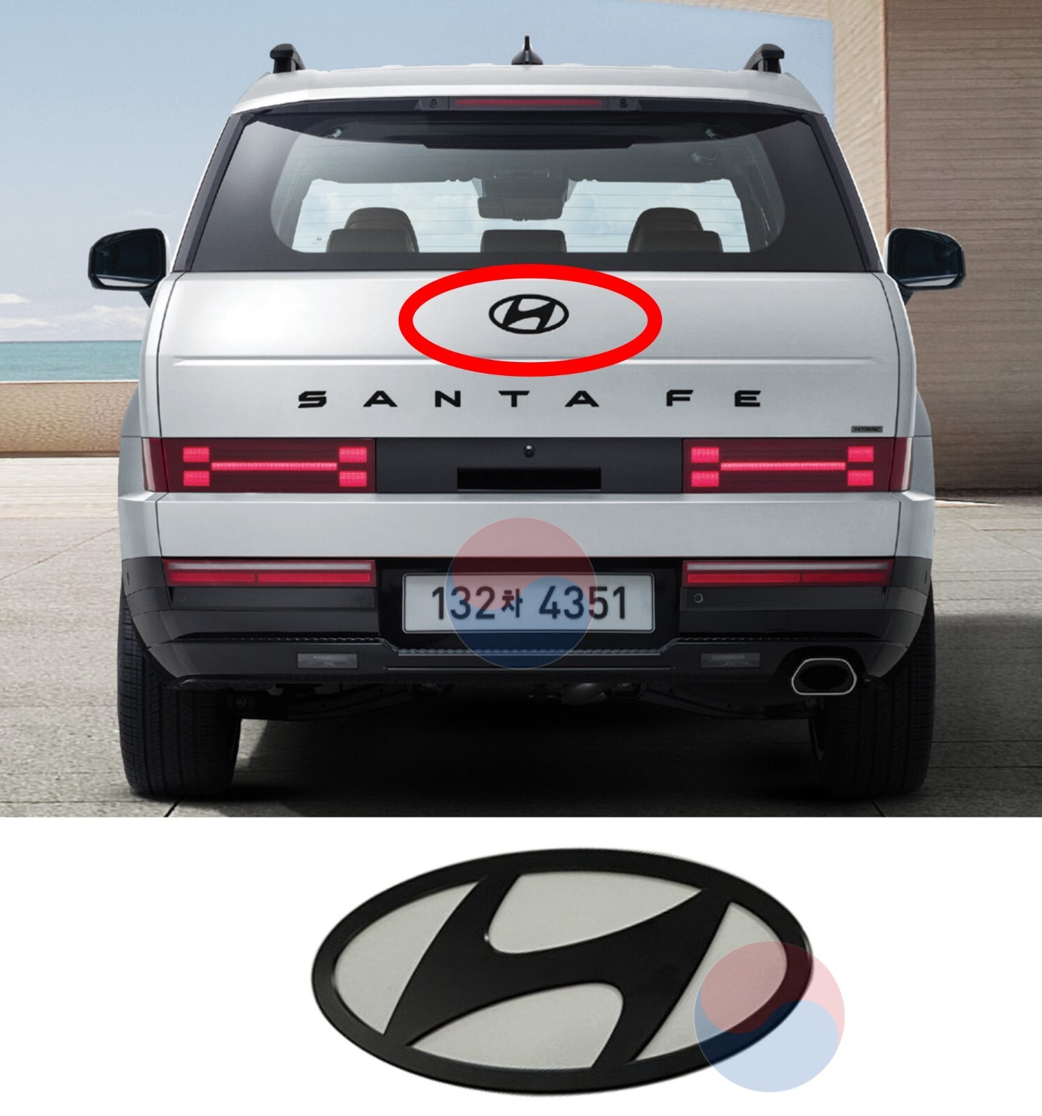 Genuine OEM Matte Black Emblem Badge 86305P6110 for Hyundai Santa Fe 23~26+