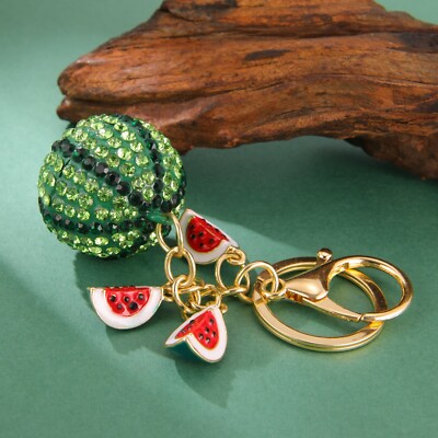 Watermelon Clear Zircon Pendant Alloy Gold Keychain Jewelry