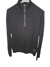 Polo Ralph Lauren Sweater Mens Medium Black 1/4 Zip Fishermans Knit Pullover