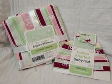 Woombie Cotton Knotted Baby Hat and 30" Square Cotton Blanket NEW Great Gift 