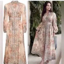 NEW ZIMMERMANN AUGUST PLUNGE MIDI DRESS Size AU3 L