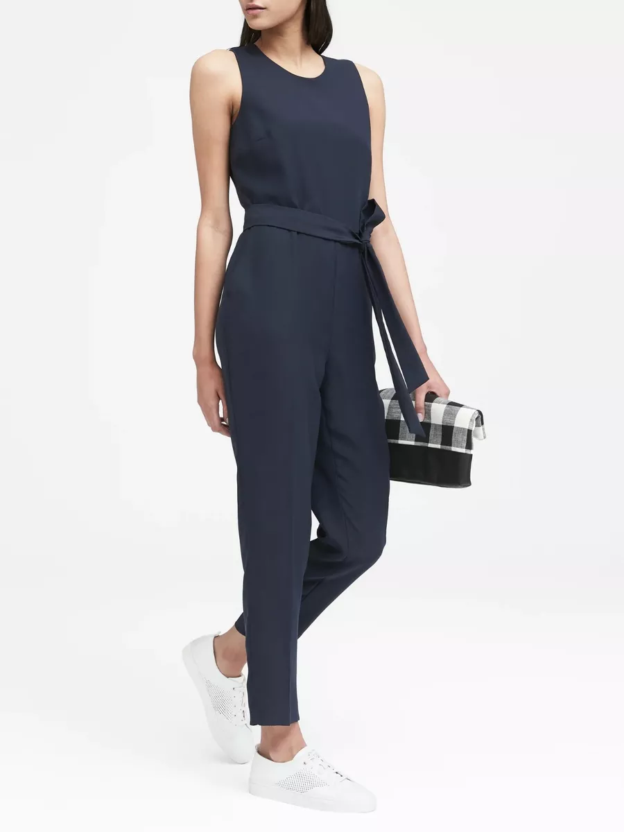 NWOT Banana Republic Belted Jumpsuit Navy SIZE 14 326239 E823 eBay