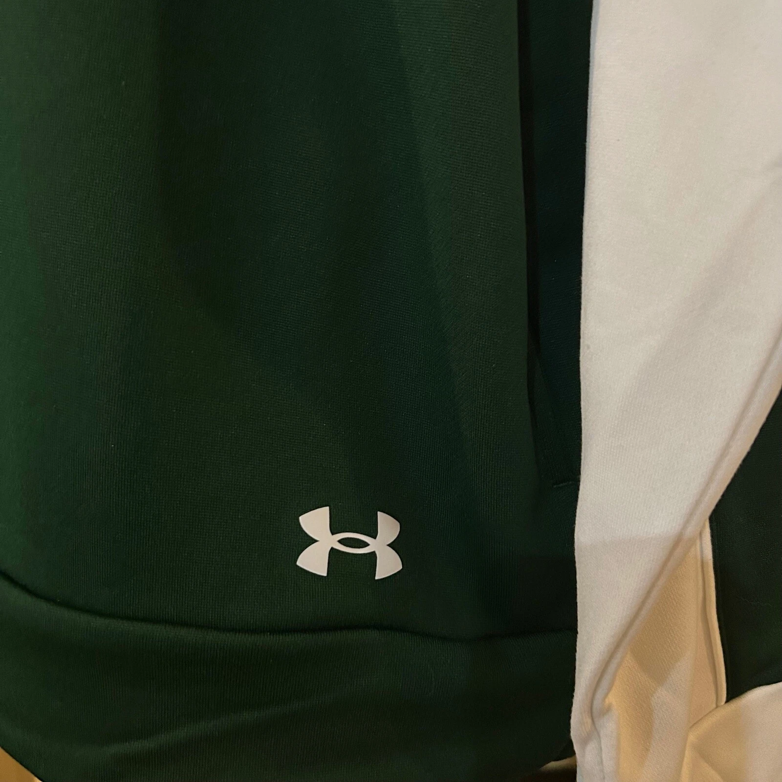 COACH Under Armour Felpa con Cappuccio Pullover Athletic Warm Up Activewear Verde Bianco Taglia L