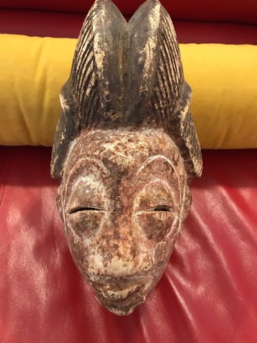 AFRICAN VINTAGE PUNU MASK Carved Wood GABON 12" X 7.5" - Picture 2 of 7