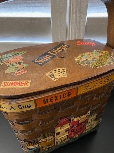 Caro Nan 1964 San Diego CA Basket Tote Hand Painted Artist Signed Vintage BOHO - Picture 2 of 10