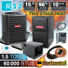 Goodman 1.5 Ton 15.2 SEER2 AC & 96% 60000 2 Stage Horizontal Gas Furnace System