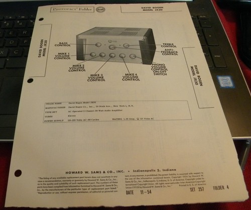DAVID BOGEN 5 CHANNEL 30 WATT AUDIO AMPLIFIER MODEL: JX30 (SAMS PHOTOFACT 257-4)