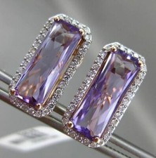 ESTATE 5.65CT DIAMOND AAA AMETHYST 14KT ROSE GOLD RECTANGULAR CLIP ON EARRINGS