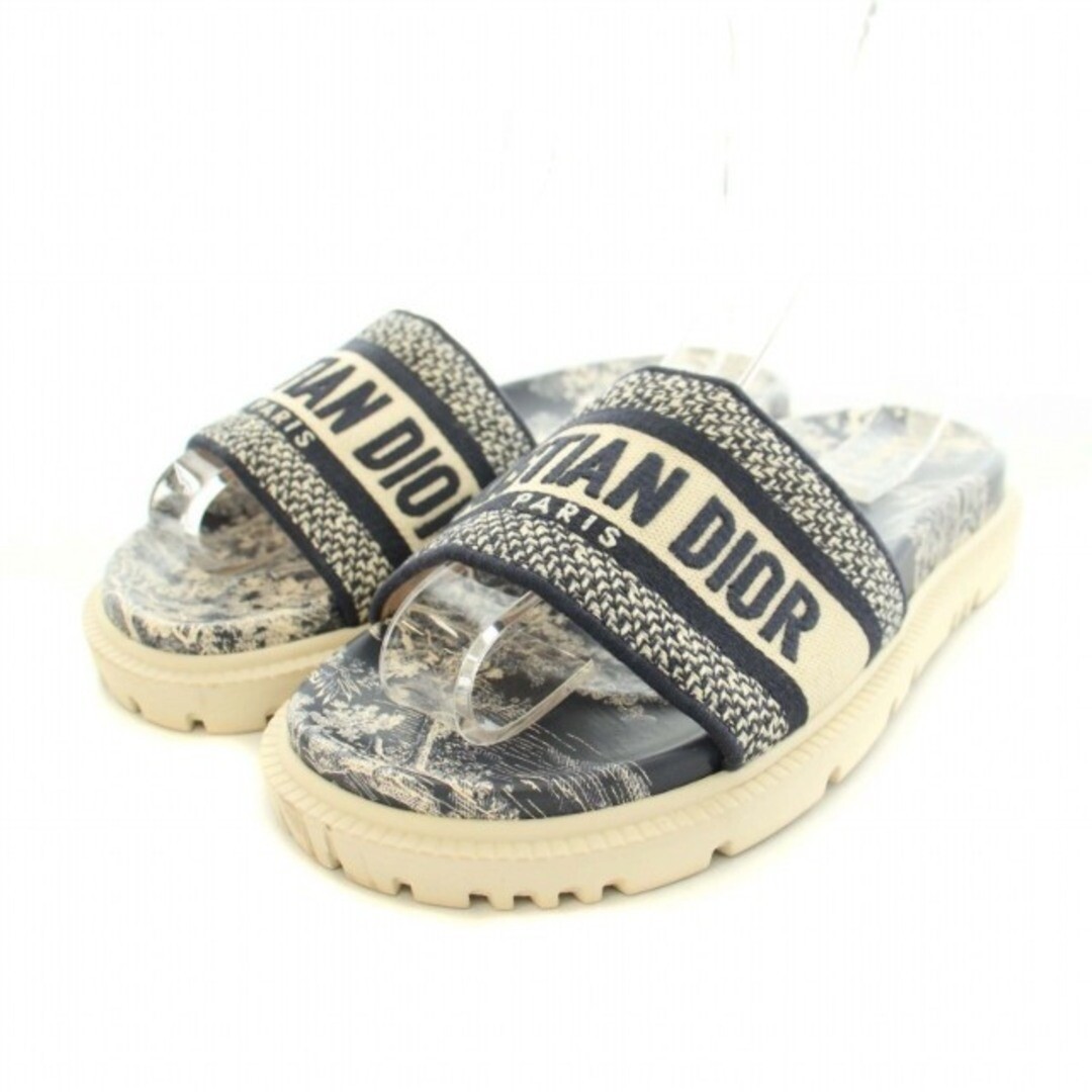 Dior Christian Dway Slide Sandals Canvas Logo Embroidery Dior Christian Dway Slide Sandals Canvas Logo Embroidery