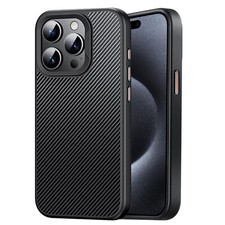 For iPhone 12 13 14 15 Pro Max Shockproof Carbon Fiber PC Case Mag Safe Cover