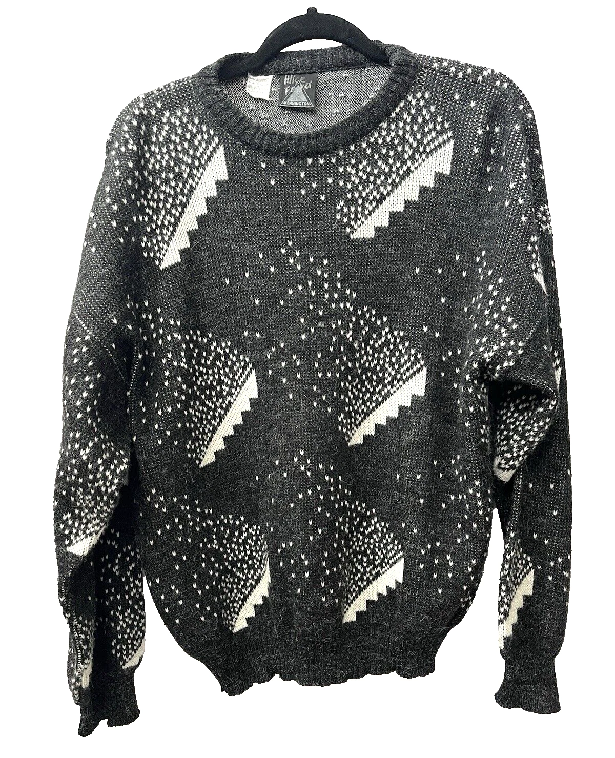 Kennington Sweater Vintage 90s SZ L Black White Wool Blend Made in Italy