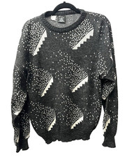 Kennington Sweater Vintage 90s SZ L Black White Wool Blend Made in Italy