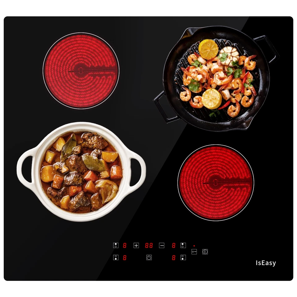 IsEasy Kochfeld 4 Zonen Glaskeramik Kochfeld Autark 60cm Einbauherd Autark 6000W