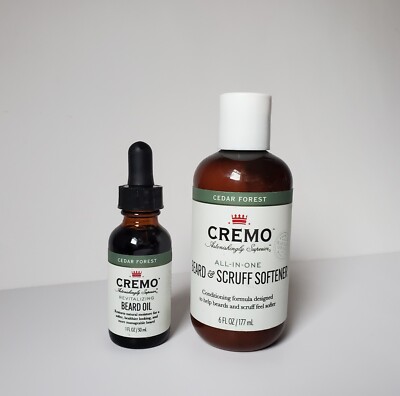 Cremo Beard & Scruff Softener All In One & Revitalizing Beard Oil Cedar Forest *