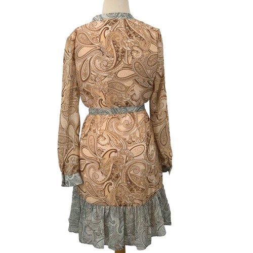 Abito con cintura Laundry by Shelli Segal stampa paisley boho chic manica lunga taglia 6 - Foto 12 di 12