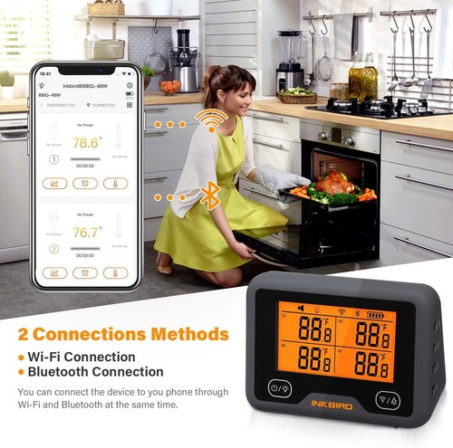 Inkbird IBBQ-4BW Grillthermometer WLAN Bluetooth 4 Fühler USB Dual-Alarm BBQ - Bild 4 von 9