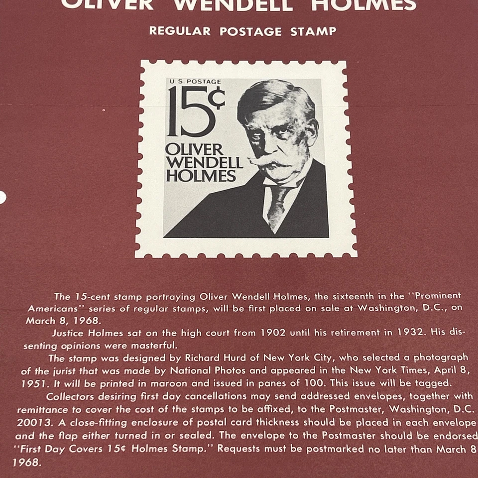 1968 15¢ Oliver Wendell Holmes Regular US Postage Stamp FDC Advertising - Image 3 of 4