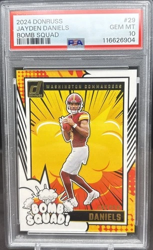2024 Panini Donruss Jayden Daniels RC #29 Bomb Squad PSA 10 Commanders DL1