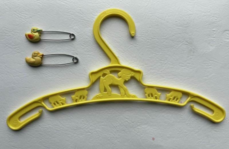 Vintage Lot of 2 Baby Cloth Diaper Pins Yellow Duck and lamb clothes hanger