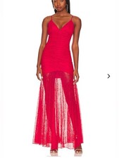 NEW Lovers Friends Medium Sierra Gown Red Lace Babydoll Ruched Body Maxi Dress