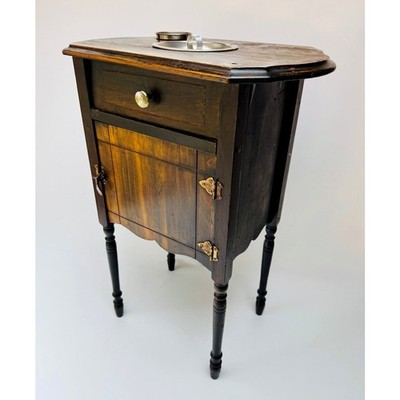 Antique Copper Lined Wood Smoking Stand Cabinet Tobacco Stand Side Table