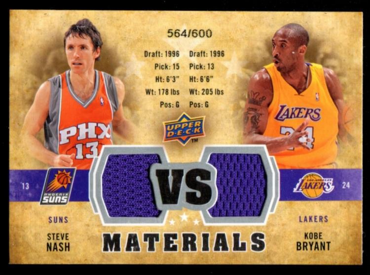 2009-10 Upper Deck Kobe Bryant Steve Nash VS Materials Game Used Dual Jersey 600