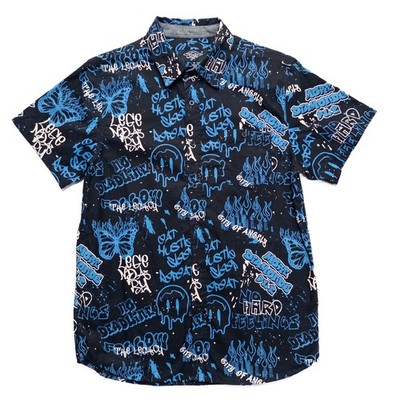 Eighty Eight Button Up Shirt Mens Medium Short Sleeve Black Blue Graffiti