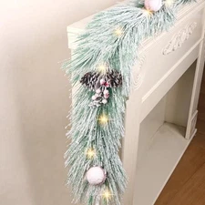 Christmas Garland with Lights, 6FT Artificial Snowflake Garland Light Green