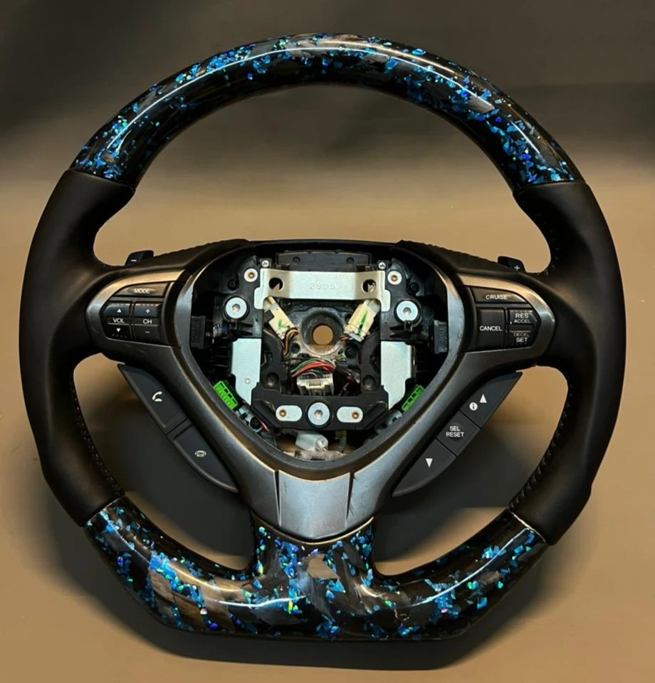 Volante inferior plano personalizado forjado azul real Honda Acura TSX 2009-2014 Foto 2 de 4